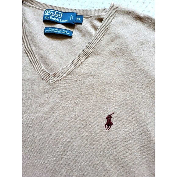 Polo Ralph Lauren Men's Golf Pima Cotton Sweater Vest V-Neck Beige Tan XL - Picture 4 of 6